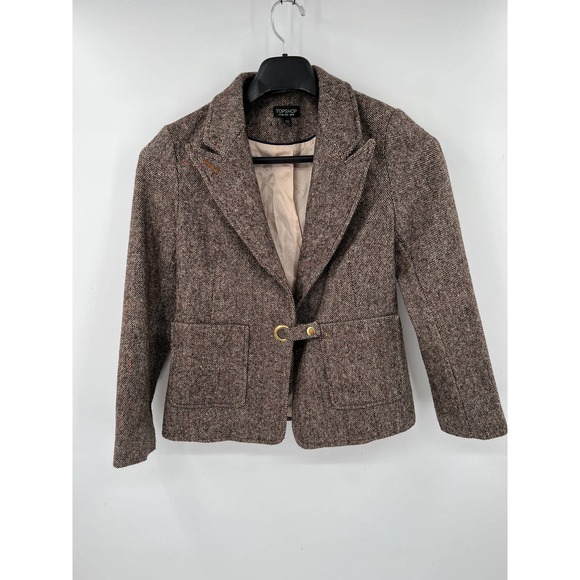 Topshop Jackets & Blazers - Topshop womens wool blend brown blazer with suede elbow patches size 6